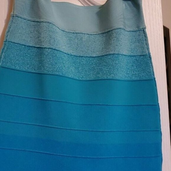 BCBG Maxaztia BANDAGE POWER RAYON KNIT SKIRT Tourquoise Color Block Skirt Sz S - Picture 8 of 8